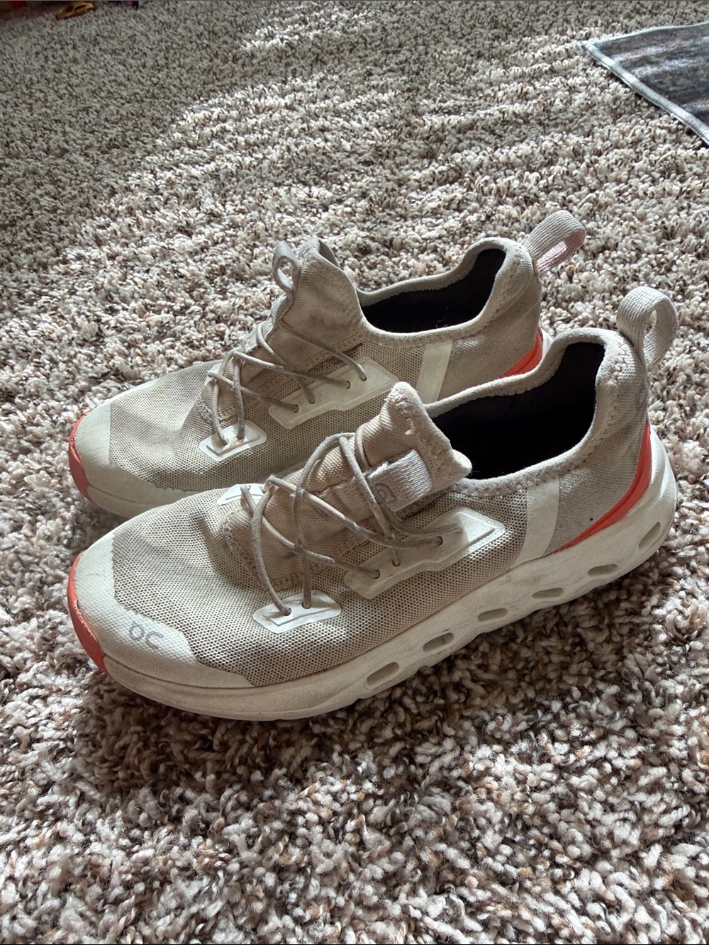 Boys On Running Beige and knit Sneakers with Coral Toe Accents